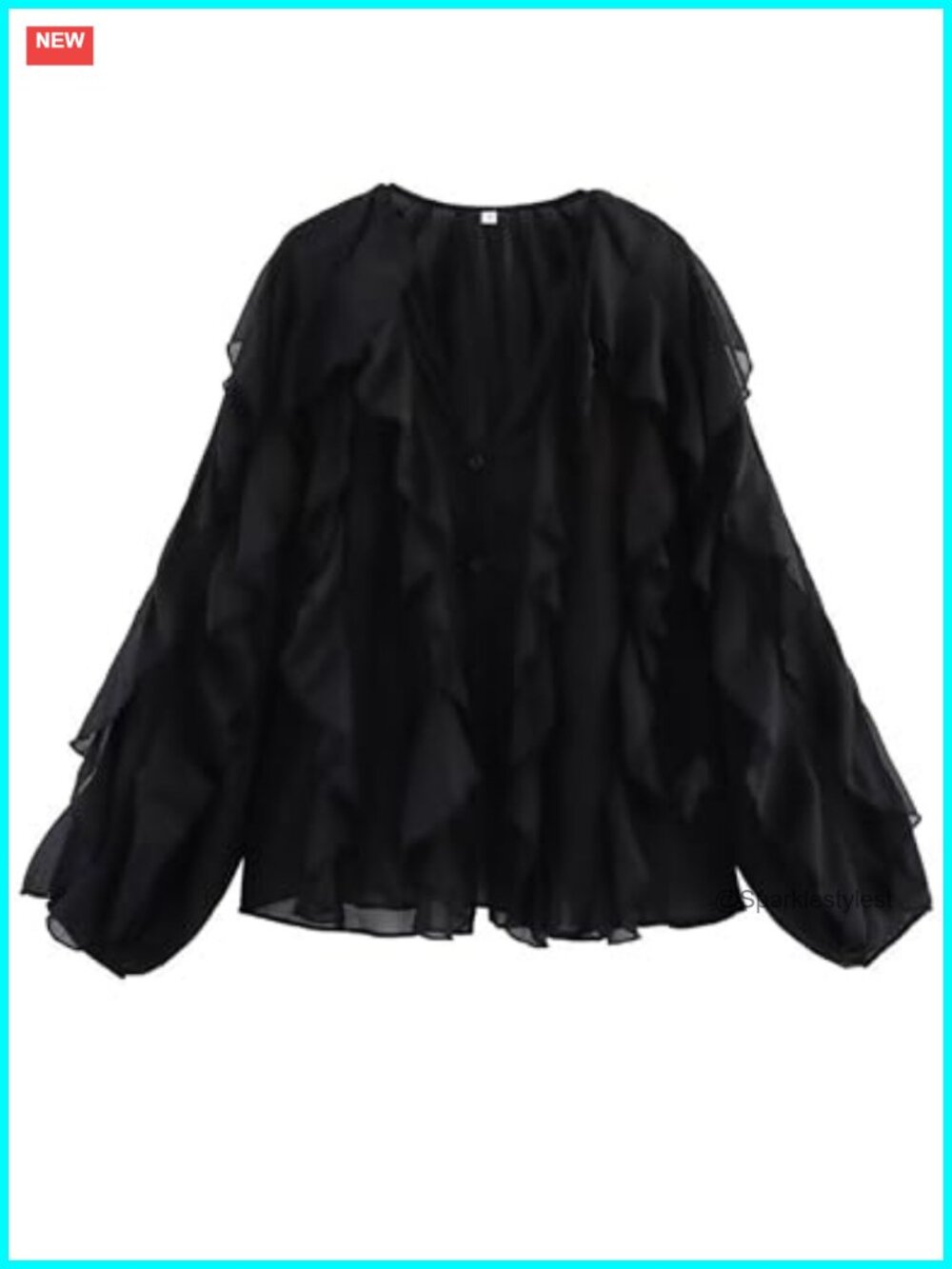 Ruffled Chiffon Button Down Blouse Long Sleeve V Neck Loose Fit Summer Top